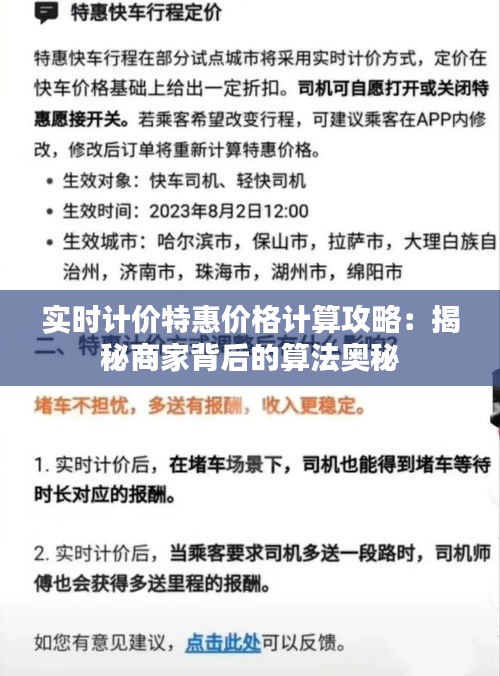 实时计价特惠价格计算攻略：揭秘商家背后的算法奥秘