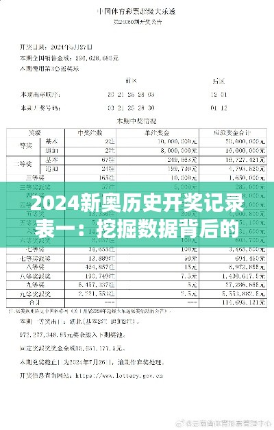 2024新奥历史开奖记录表一:挖掘数据背后的中奖秘诀
