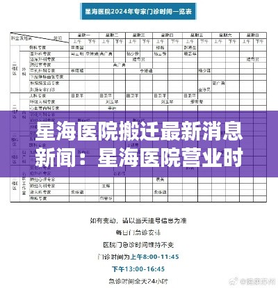 星海医院搬迁最新消息新闻：星海医院营业时间 