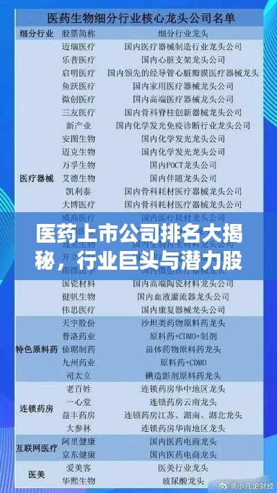 医药上市公司排名大揭秘，行业巨头与潜力股全景解析