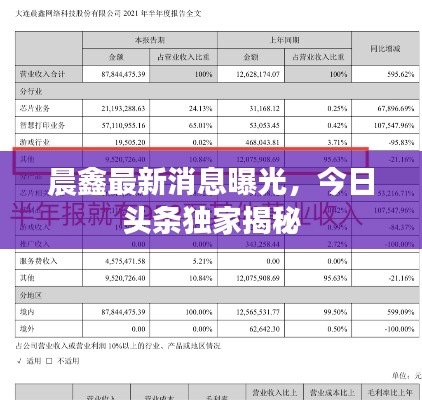 晨鑫最新消息曝光，今日头条独家揭秘