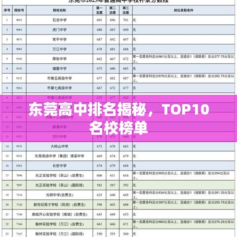 东莞高中排名揭秘,TOP10名校榜单