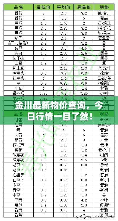 金川最新物价查询，今日行情一目了然！