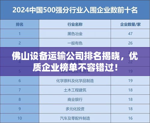 佛山设备运输公司排名揭晓,优质企业榜单不容错过!
